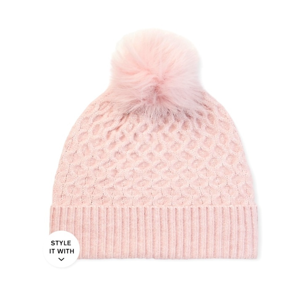EXPRESS Dusty Mauve Honeycomb Pom Beanie NWT
